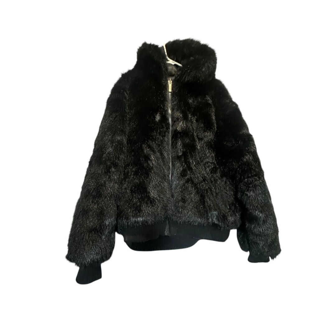 Ablanche Urban Faux Fur Black Women's Coat Hooded Size Large Urban Furfitter Zip